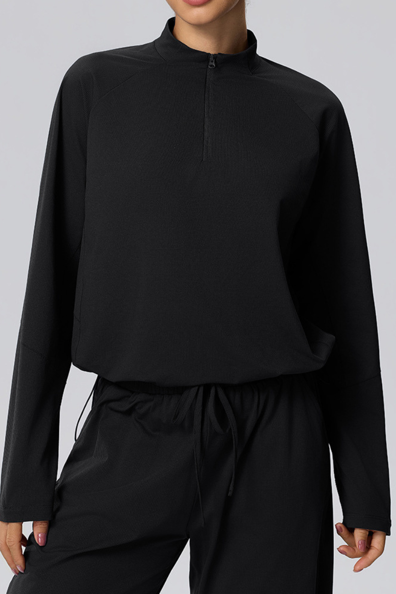 Women's Fall Half-Zip Drawstring Hem Mock Neck Athletic Top