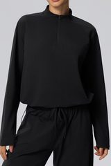 Women's Fall Half-Zip Drawstring Hem Mock Neck Athletic Top