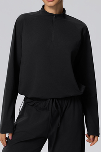 Women's Fall Half-Zip Drawstring Hem Mock Neck Athletic Top