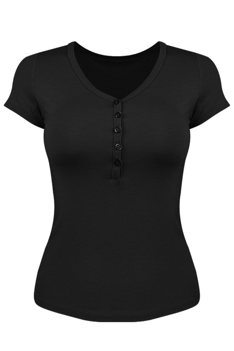 V-neck button-down short-sleeved sports top