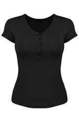 V-neck button-down short-sleeved sports top