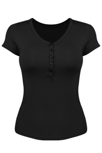 V-neck button-down short-sleeved sports top