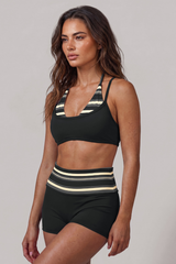 Women's Vintage Fake Two Piece Halter Bra& Short Yoga Sets