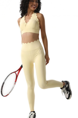 Women's Scalloped Halterneck Bra And Leggings 2 Piece Set