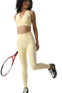Women's Scalloped Halterneck Bra And Leggings 2 Piece Set