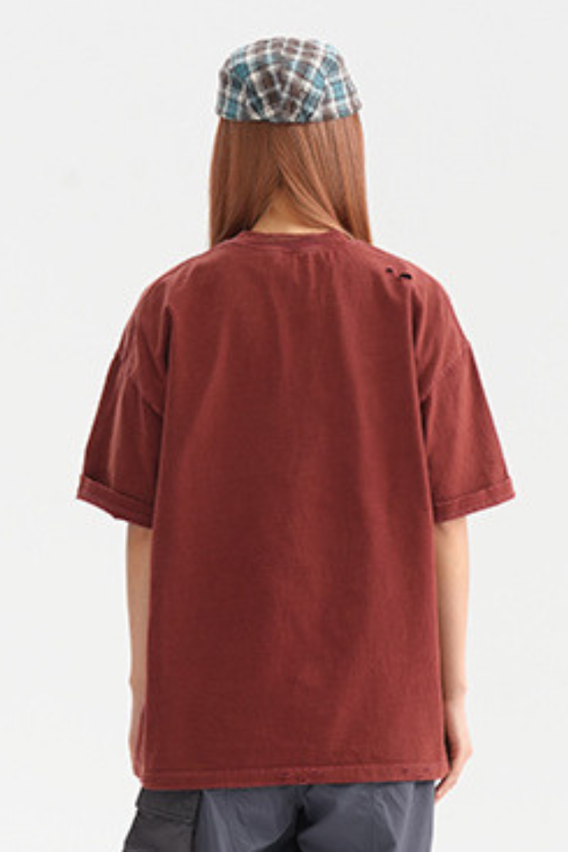 Unisex Cotton Washed RippedLoose Fit Round Neck T-shirt