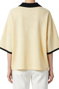 Women's V-Neck Contrast Trim Polo Collar Sports T-shirt