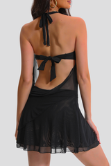 Women's Mesh Cover Up Sexy Strapless Solid Halter Tankini