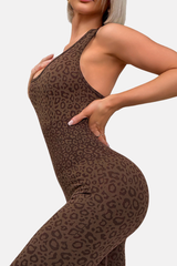 Women's Leopard Print Square Neck Crisscross Back Jumpsuit