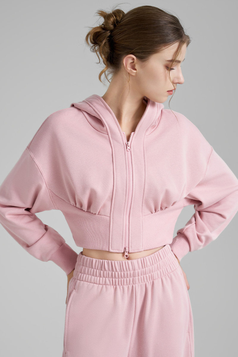 Women's Fall Dual-Zipper Cropped Drop Shoulder Hooded Jacket