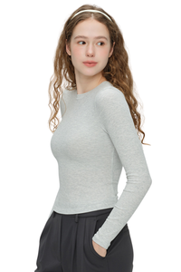 Women's Fall Ribbed Crew Neck Cropped Long Sleeve Top