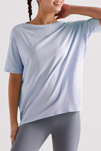 Women's Summer Oversized Boat Neck Solid Sports T-Shirt