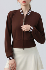 Women's Double Zip Contrast Stripe Trim Slim Fit Jacket