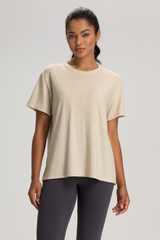 Women Solid Breathable Relaxed-Fit Yoga Short-Sleeve T-Shirt