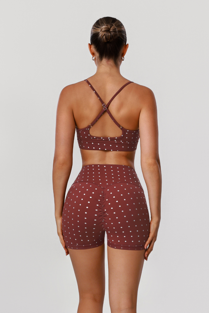Women's Polka Dot Silver Print Bra & Pleated Shorts Sets