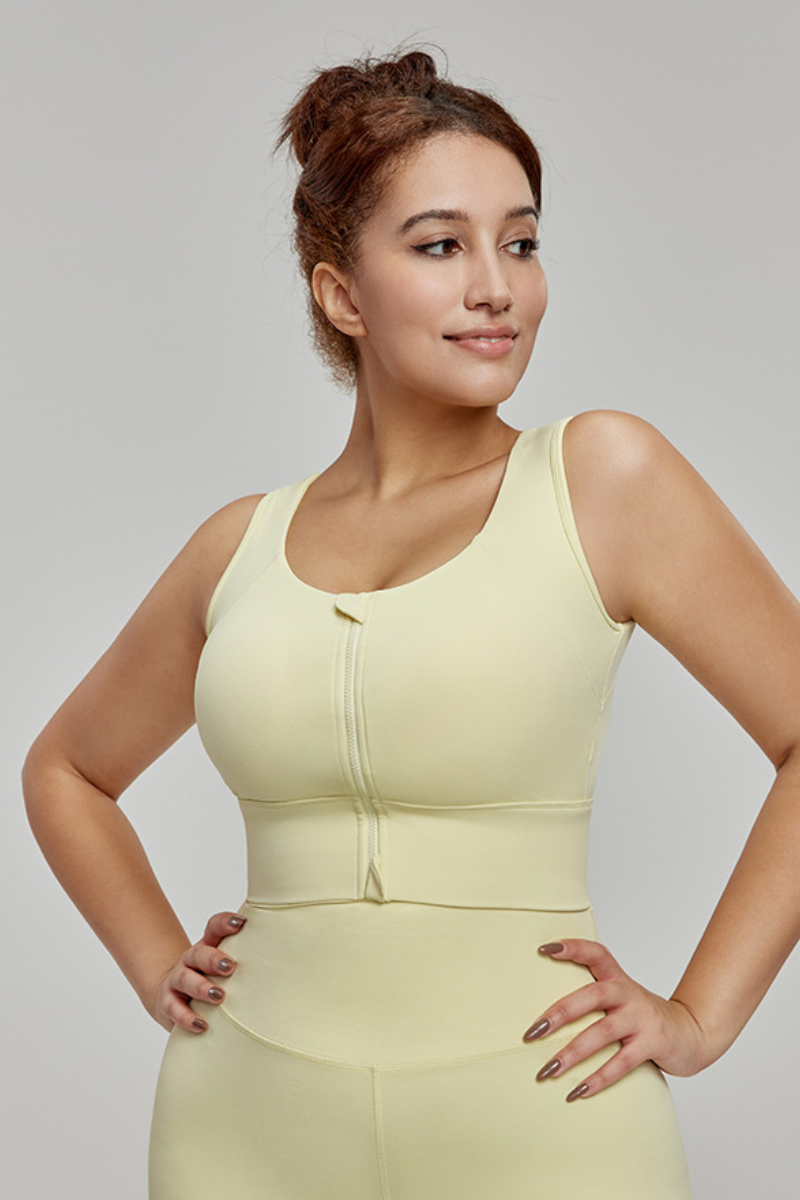 Plus-Size Women's High-Strength Zip-Up Sports Bra