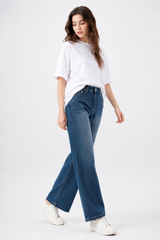 Women's Mid Rise Non-Stretch Wide Leg Denim Jeans