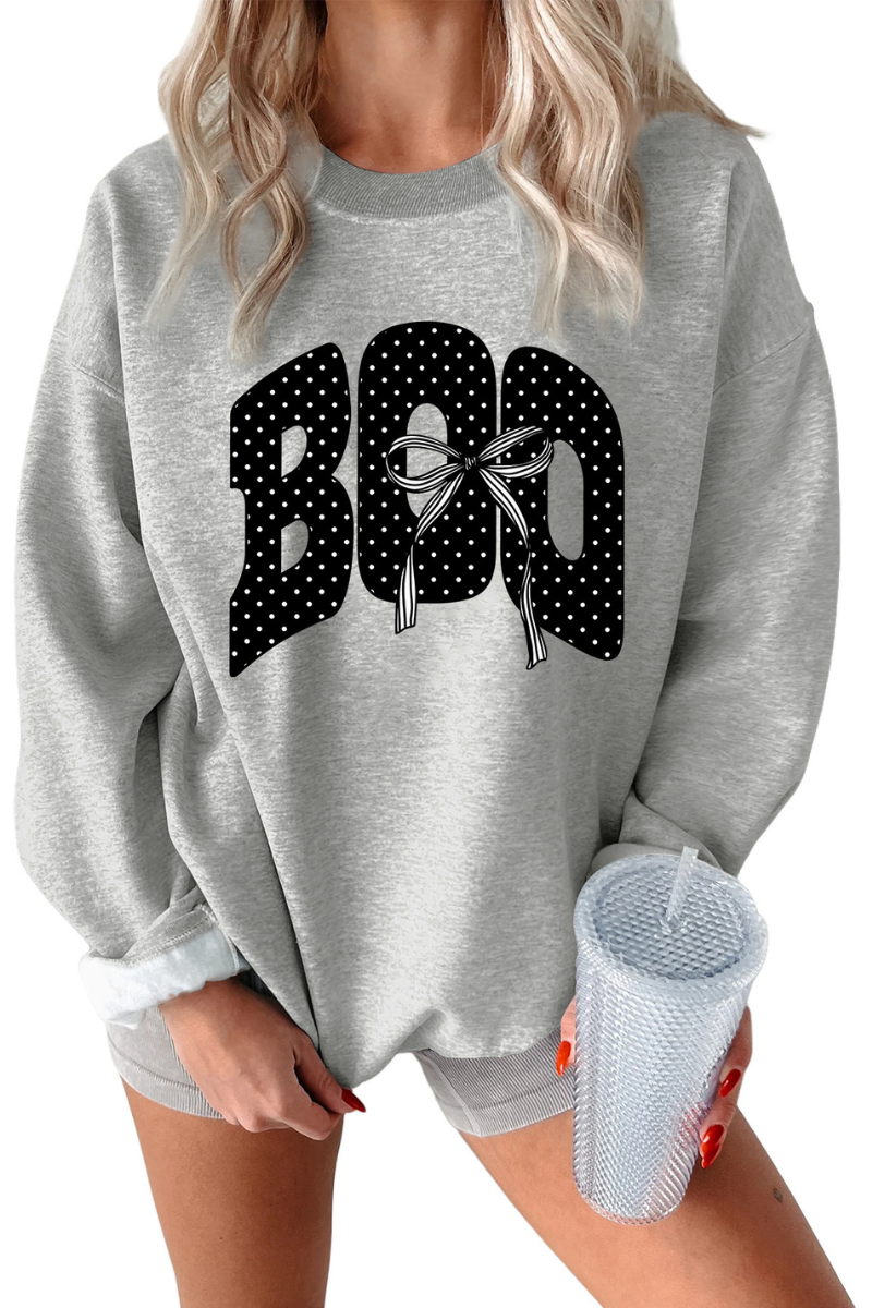 Women's Fall Boo Graphic Polka Dot Print Halloween Pullover