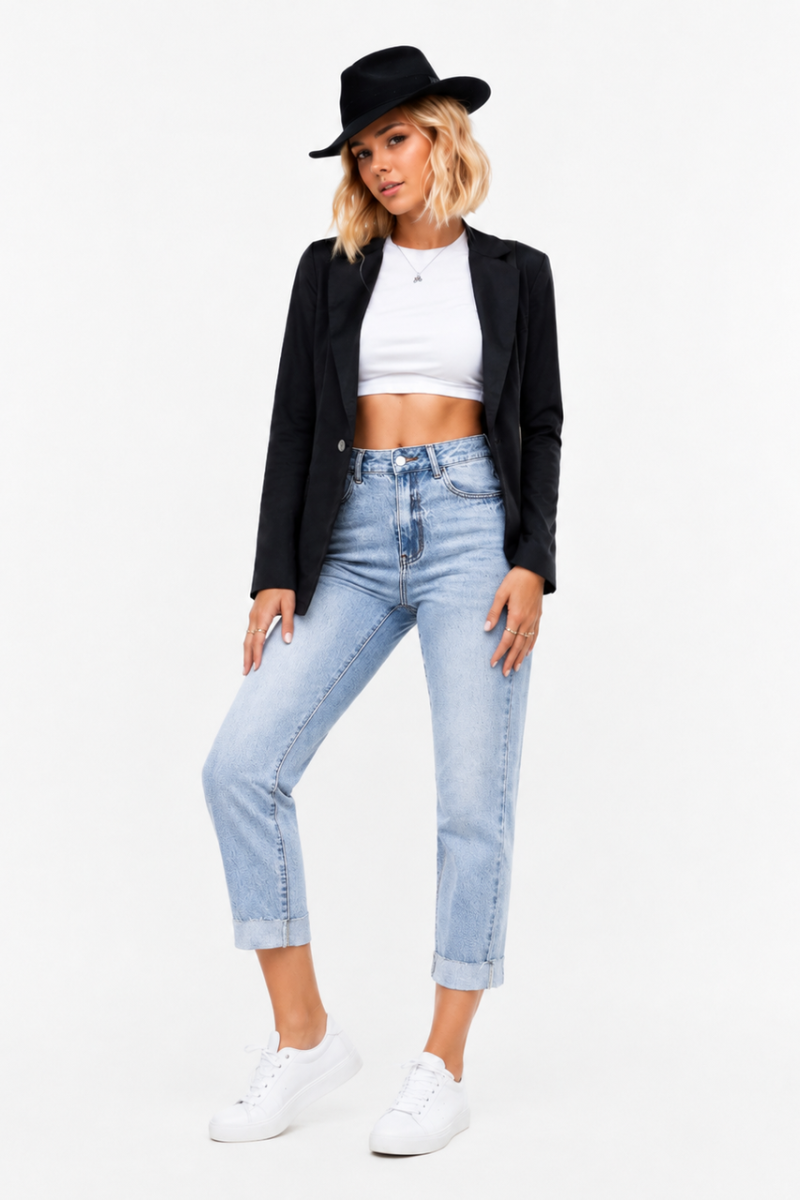 Women's High Waist Stretch slim Straight Leg Jeans