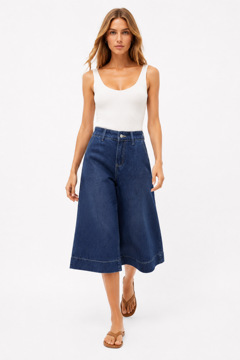 Women's High Waist Wash Wide Leg Cropped Jeans