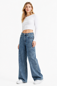 Women's 100% Cotton High Waist Straight Leg Jeans