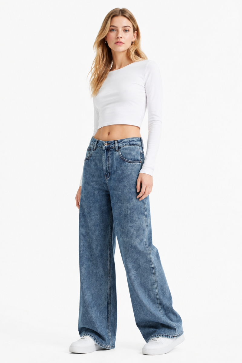 Women's 100% Cotton High Waist Straight Leg Jeans