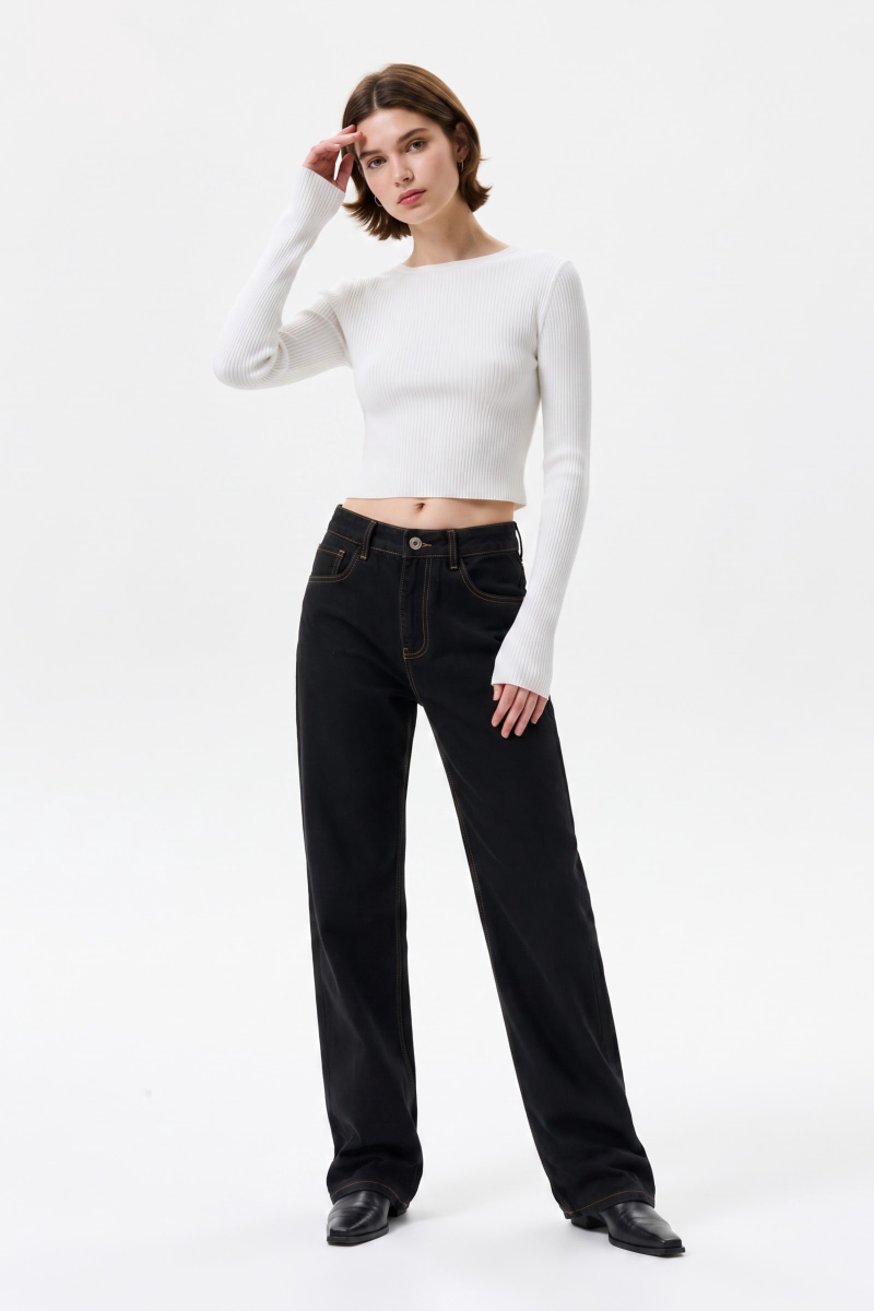 Women's High Waist Black Wash Straight Leg Jeans