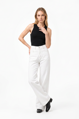 Women's Fall 100% Cotton Pure White Wide Leg Jeans