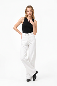 Women's Fall 100% Cotton Pure White Wide Leg Jeans