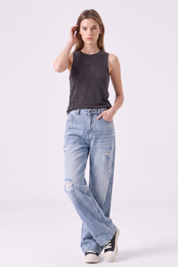 Women's Fall Fashion High Waist Ripped Wide Leg Jeans