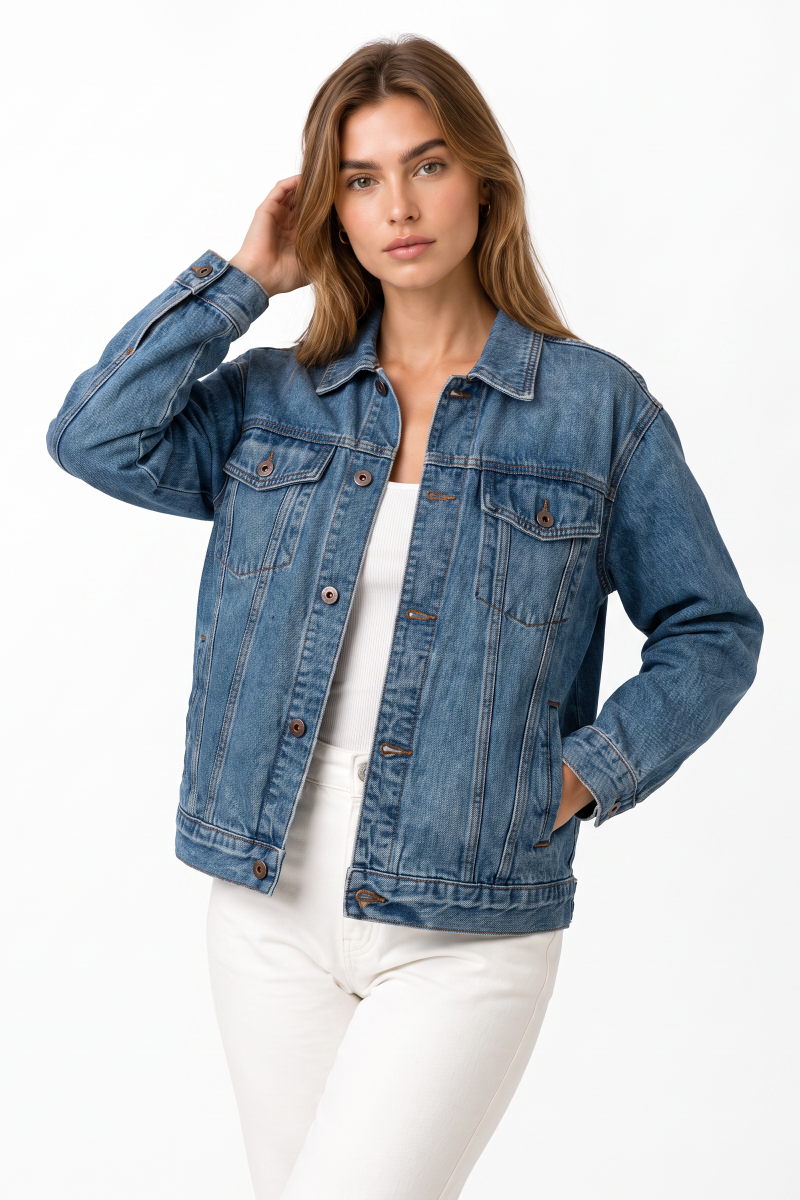 Women's 100% Cotton Classic Blue Denim Jacket