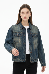 Women's Fall 100% Cotton Vintage Wash Slim Denim Jacket