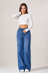 Women's Drawstring Waist Wide Leg Jeans