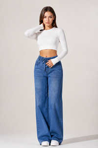 Women's Drawstring Waist Wide Leg Jeans