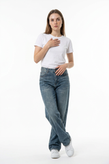 Women's 100% Cotton Dirty Washed Relaxed Straight Leg Jeans