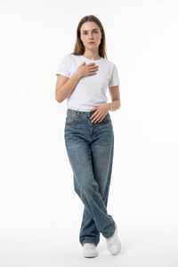 Women's 100% Cotton Dirty Washed Relaxed Straight Leg Jeans