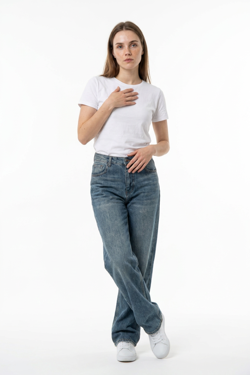 Women's 100% Cotton Dirty Washed Relaxed Straight Leg Jeans