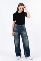 Women's Distressed High Waist Wide Leg Jeans