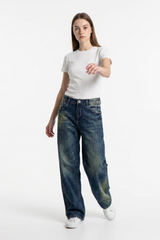 Women's Vintage Wash High Waist Straight Leg Jeans