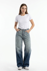 Women's 100% Cotton Gradient Washed Straight Leg Jeans
