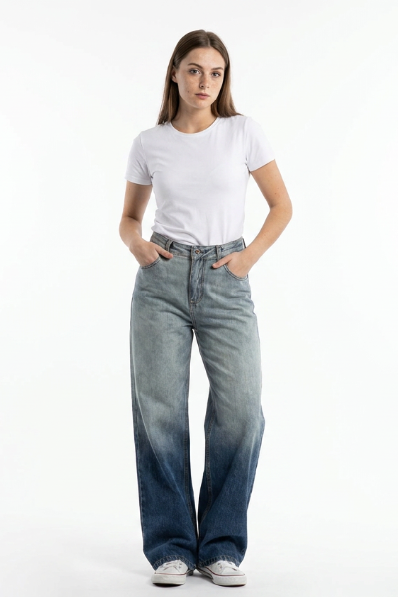 Women's 100% Cotton Gradient Washed Straight Leg Jeans