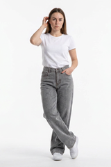 Women's Silver Gray Wash High Waist Wide Leg Jeans