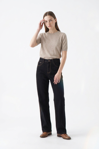 Women's Raw Black Wash High Waist Straight Leg Jeans