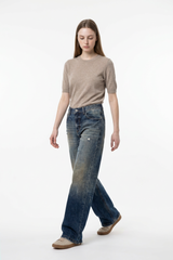 Women's Vintage Ripped High Waist Straight Leg Jeans