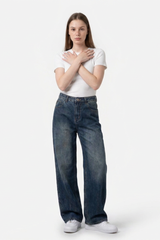 Women's Dirty Wash High Waist Loose Straight Leg Jeans