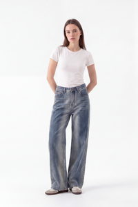 Women's High Waist Gradient Blue Wide Leg Jeans