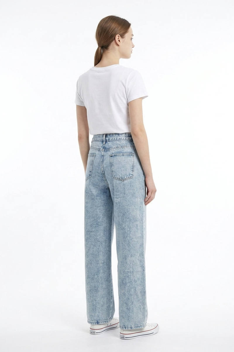 Women's High Waist Pink Bow Printed Wide Leg Jeans