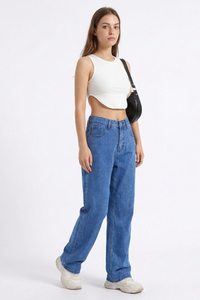 Women's Vintage Wash High Waist Straight Leg Jeans