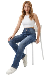 Women's Fall Washed Double-Button Panelled Jeans