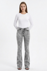 Women's High Waist Wash Slim Fit Flare Jeans